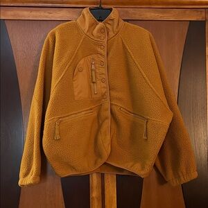 Deep Gold Snap Front Teddy Jacket w/Raglan Dolman Sleeves-Seam Detail-Pockets